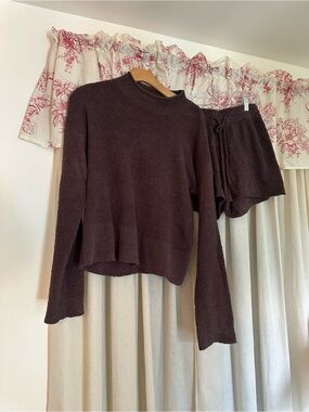 Altar'd State Chocolate Brown Crewneck Sweater and Shorts Set